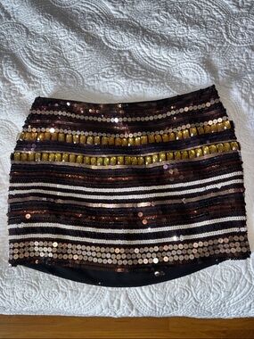 Bebe Sequin Embellished Mini Skirt - Black with Gold Accents